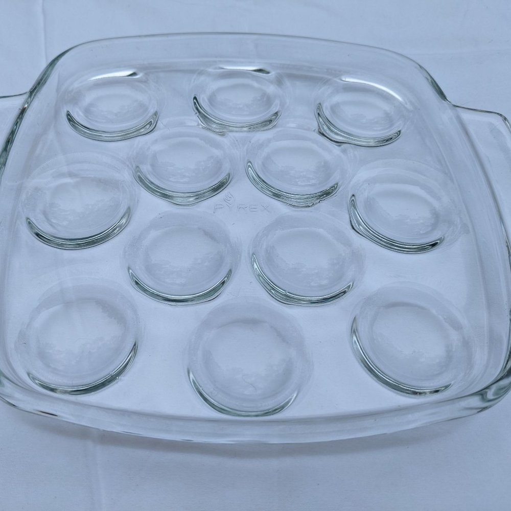 Vintage Pyrex Flame 12 Escargot Plates Square Deviled Egg